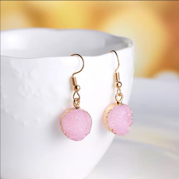 LAST CHANCE! Rose quartz druzy drop earrings - Picture 2 of 8